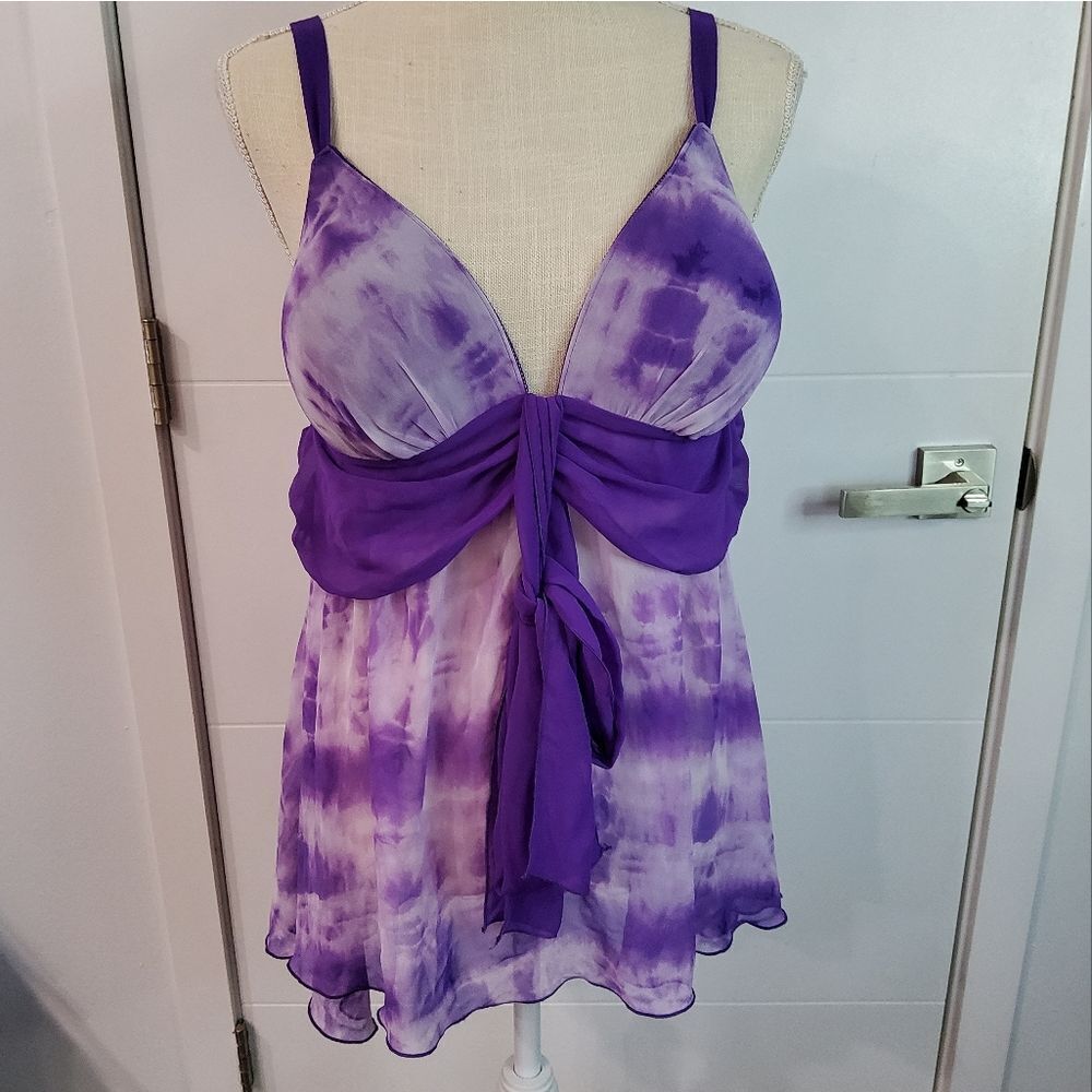 In Bloom by Jonquil Purple Tie Dye Babydoll Chemise 2 Piece Set Size 1X
